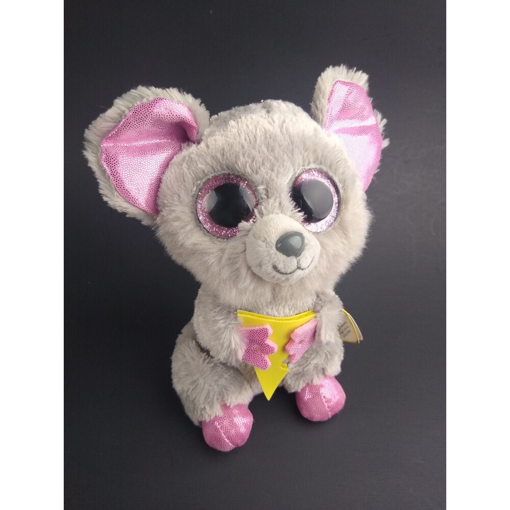 Squeaker the Mouse w Cheese Plush Pink and Gray Toy TY Beanie Boo